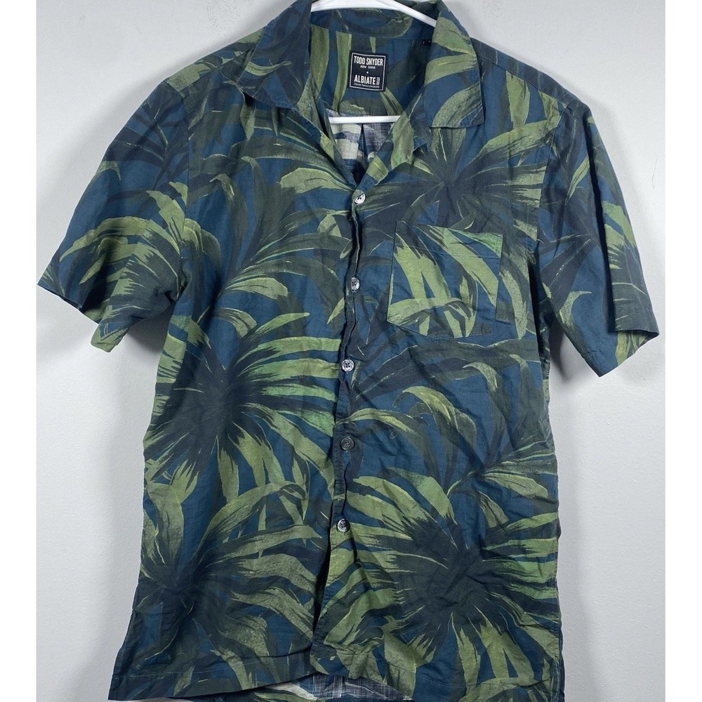 Todd Snyder x Albiate Button Down Shirt Men's Small Blue Green Tropical Palm